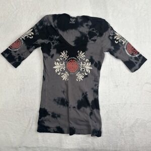 Y2K Sledge USA Tie-Dye V-Neck Graphic Shirt‎ Women's Medium Waffle Knit